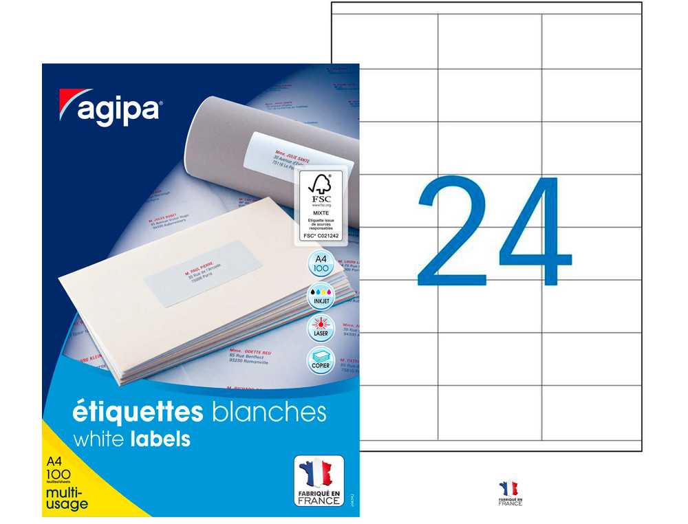 TIQUETTE ADHSIVE APLI AGIPA MULTI-USAGE 70X35MM TOUTE IMPRIMANTE BOTE 2400 UNITS