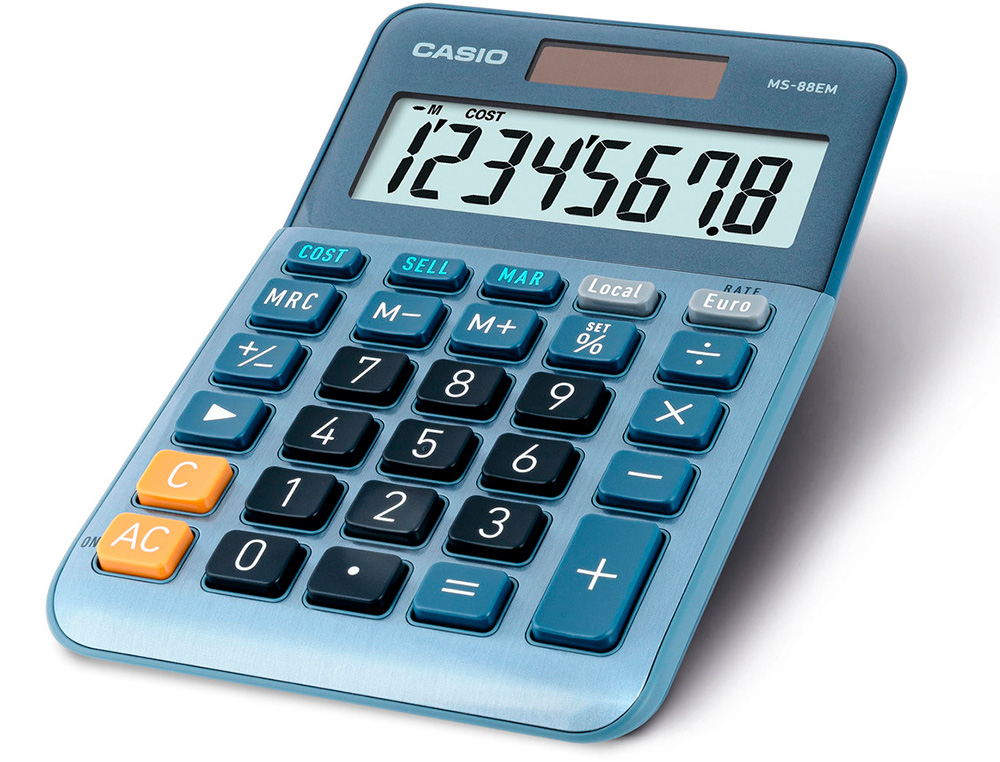 CALCULATRICE CASIO BUREAU 4 OPERATIONS CALCUL TAXE        POURCENTAGE CORRECTION RAPIDE BOITIER COULEUR BLEU