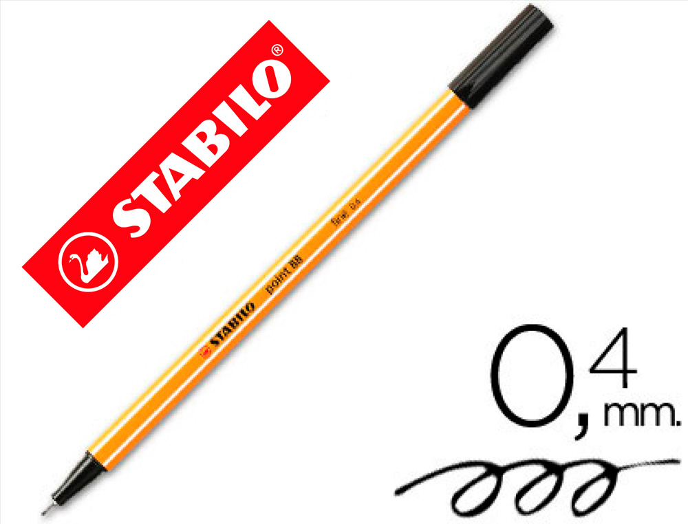 STYLO-FEUTRE STABILO POINT 88 CRITURE FINE 0.4MM 1000M POINTE GAINE MTAL CORPS HEXAGONAL COLORIS NOIR