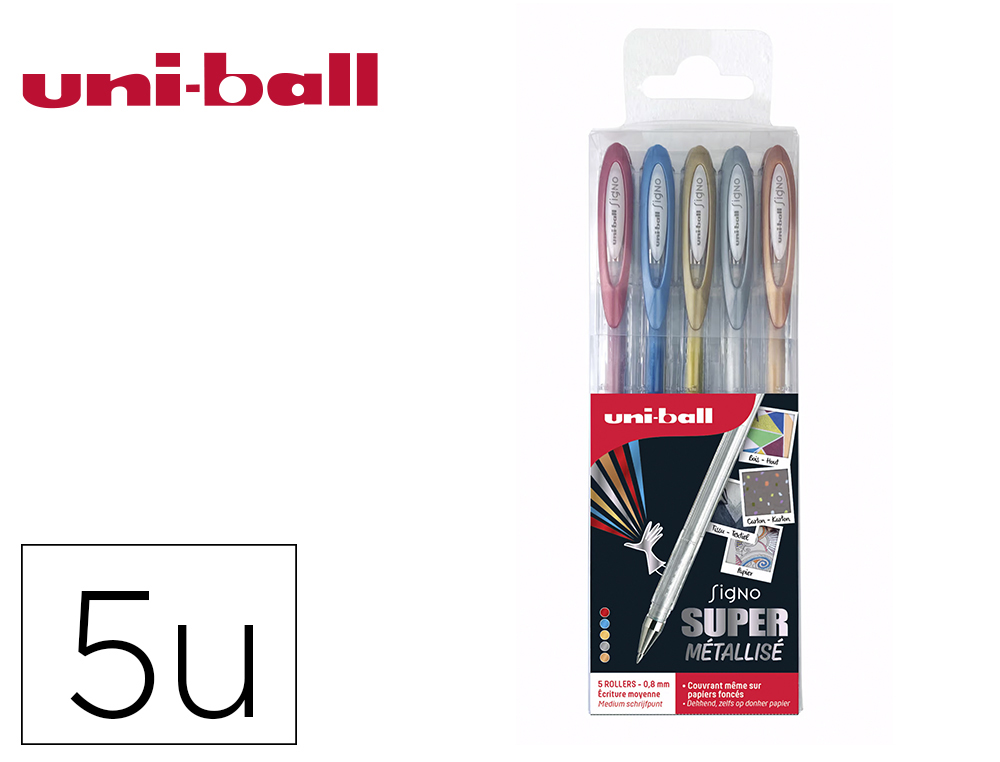 POCHETTE UNIBALL SIGNO ROLLER ENCRE GEL ECRITURE MOYENNE    COLORIS METALLISE OR / ARGENT / BRONZE / BLEU / ROUGE 5