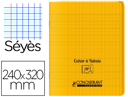 CAHIER  RABAT AGRAF CONQURANT CLASSIQUE COUVERTURE POLYPROPYLNE 24X32CM 48 PAGES 90G SYS COLORIS JAUNE