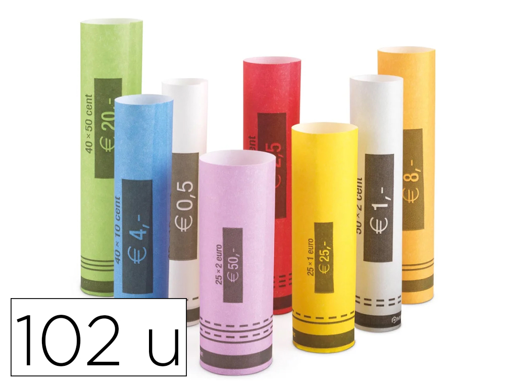 ROULEAUX PAPIER SAFESCAN POUR PIECES DE 0,01 A 2? COLORIS   ASSORTIS LOT 102 UNITES